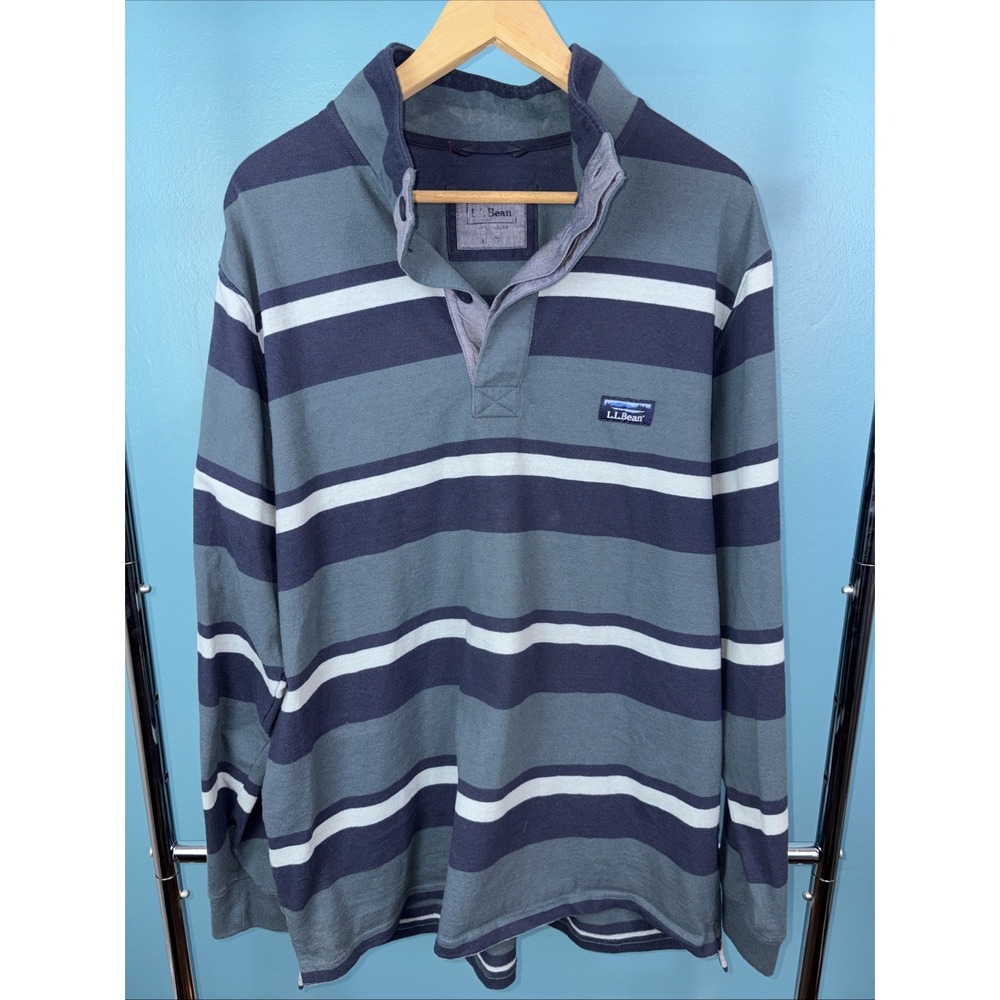 LL Bean Long Sleeve Rugby Shirt Size Large Snap Preppy Gorpcore Stripe